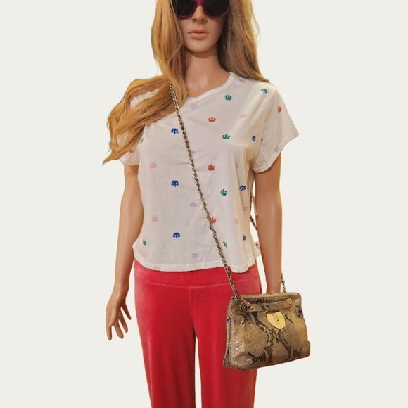 DKNY Beige Gold Snake Print Convertible Shoulder/ Crossbody Bag With Chain Strap - Picture 7 of 16